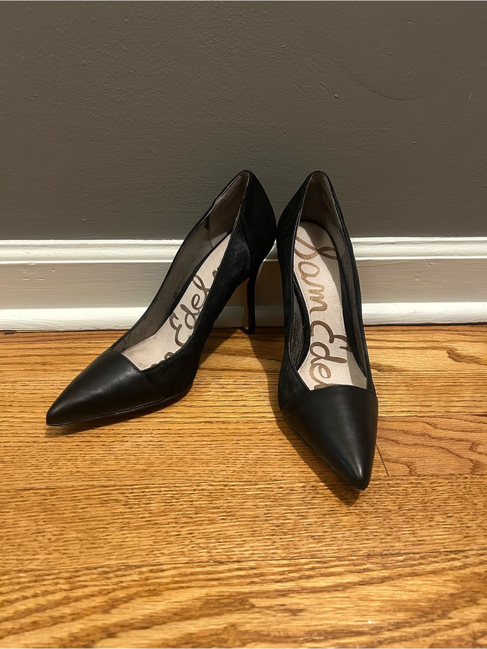 Sam Edelman, Black mixed-media cap-toe pointed heels